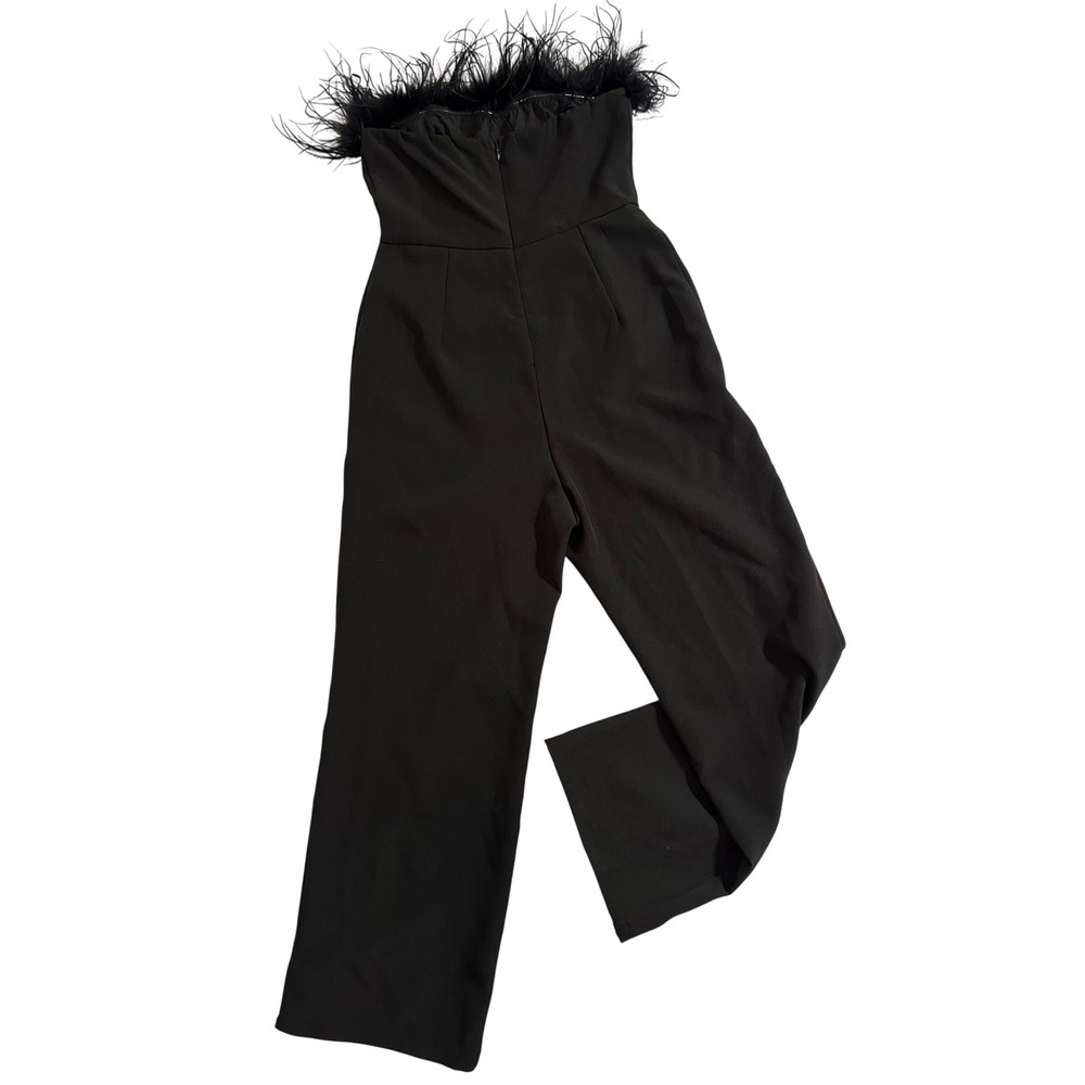 NWT Black Lena Strapless Feathered Black Jumpsuit Size Medium